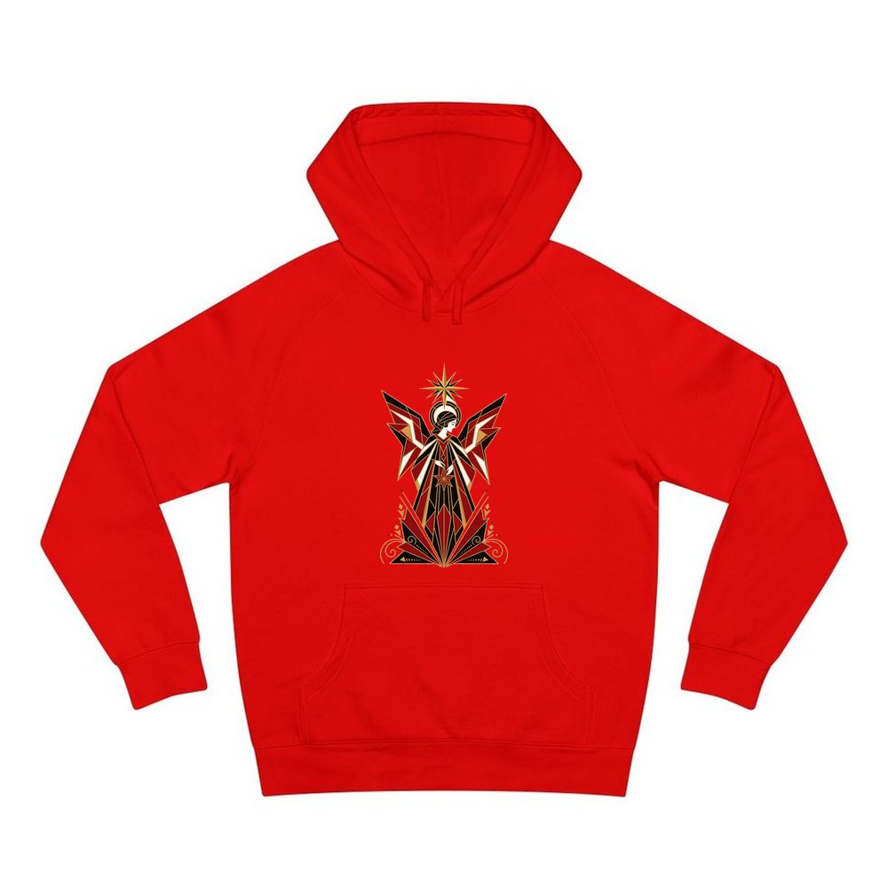 Art Deco Christmas Angel personalised Christmas hoodie in red