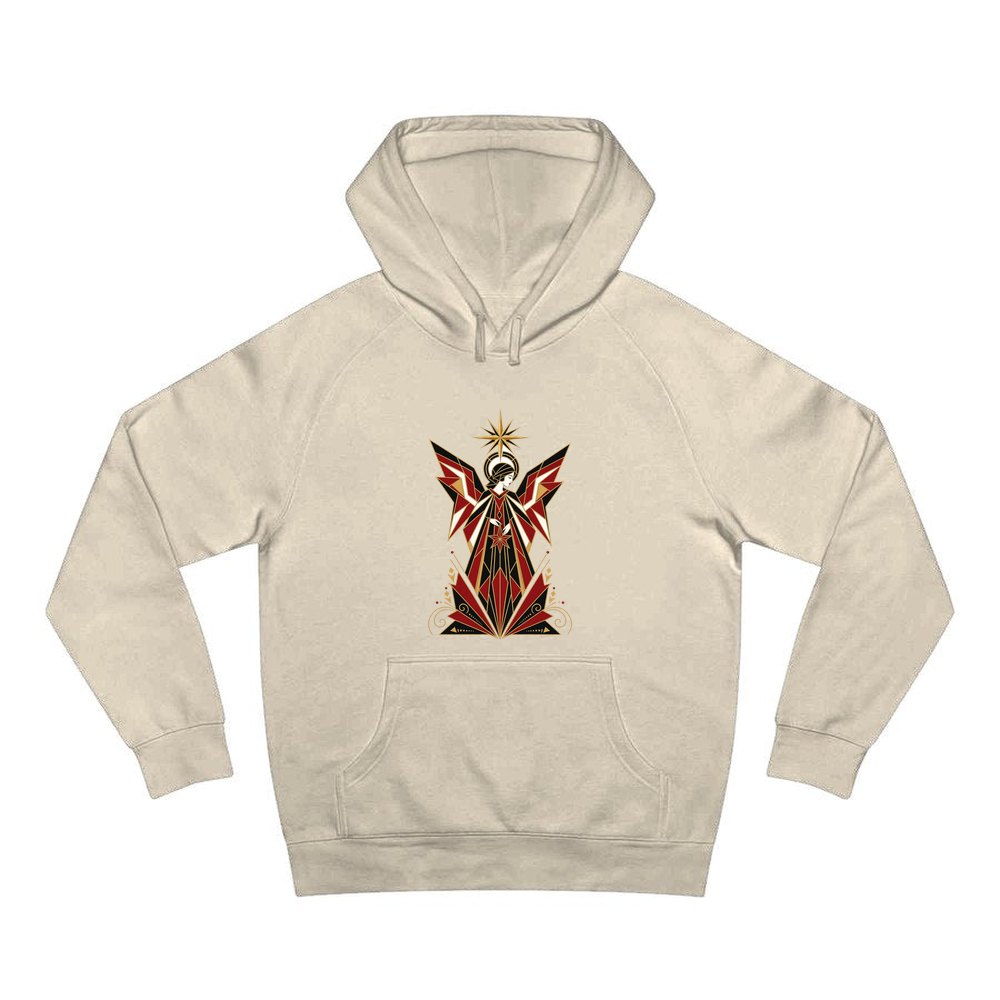 Art Deco Christmas Angel personalised Christmas hoodie in sand