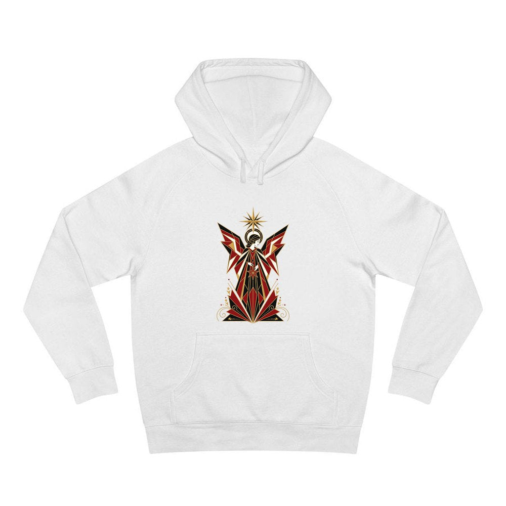Art Deco Christmas Angel personalised Christmas hoodie in white