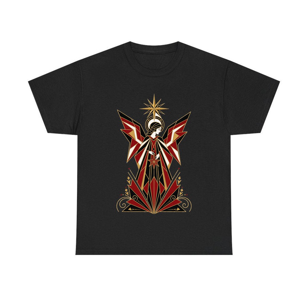 Art Deco Christmas Angel personalised Christmas T-shirt in black