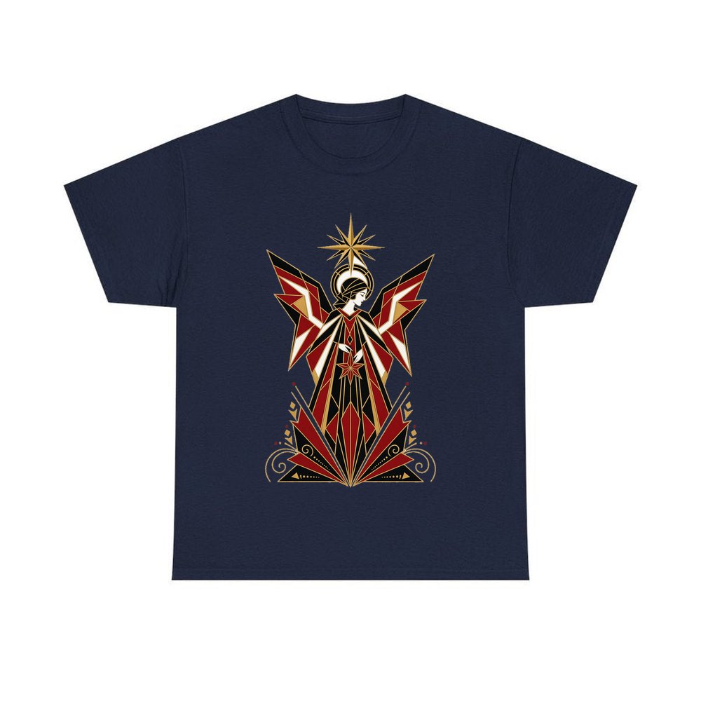 Art Deco Christmas Angel personalised Christmas T-shirt in navy