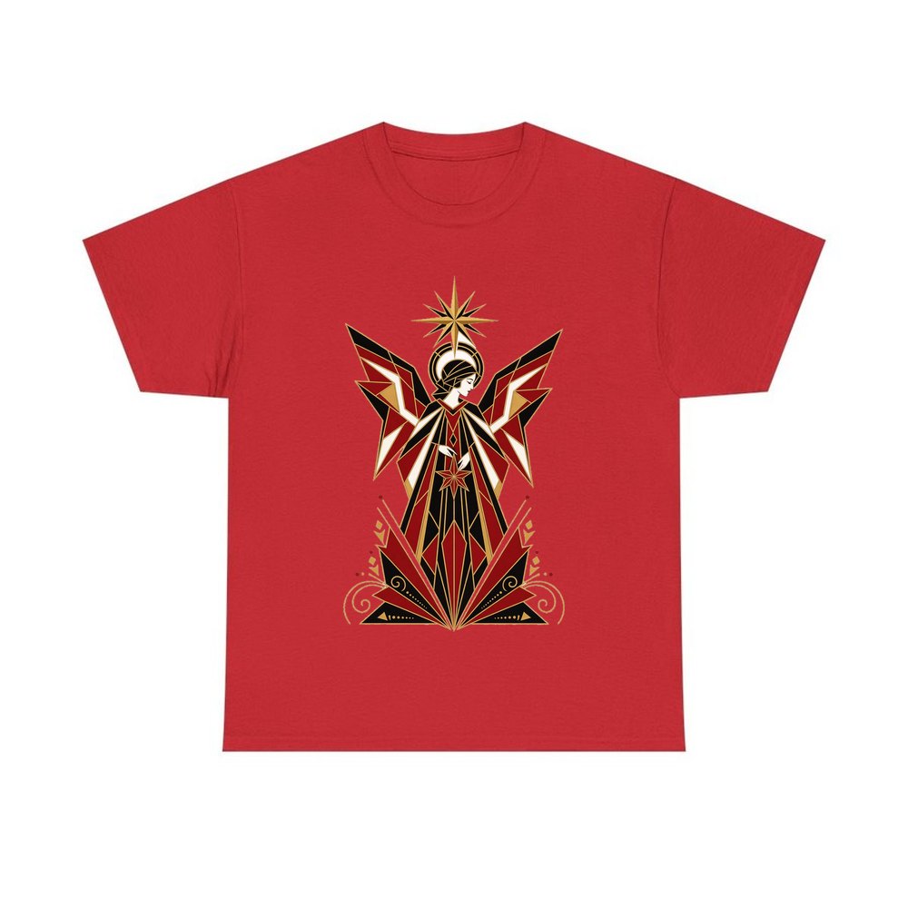 Art Deco Christmas Angel personalised Christmas T-shirt in red