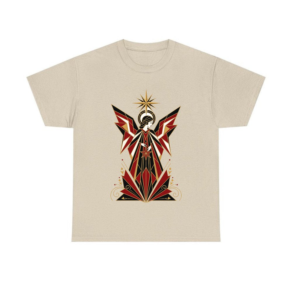 Art Deco Christmas Angel personalised Christmas T-shirt in sand