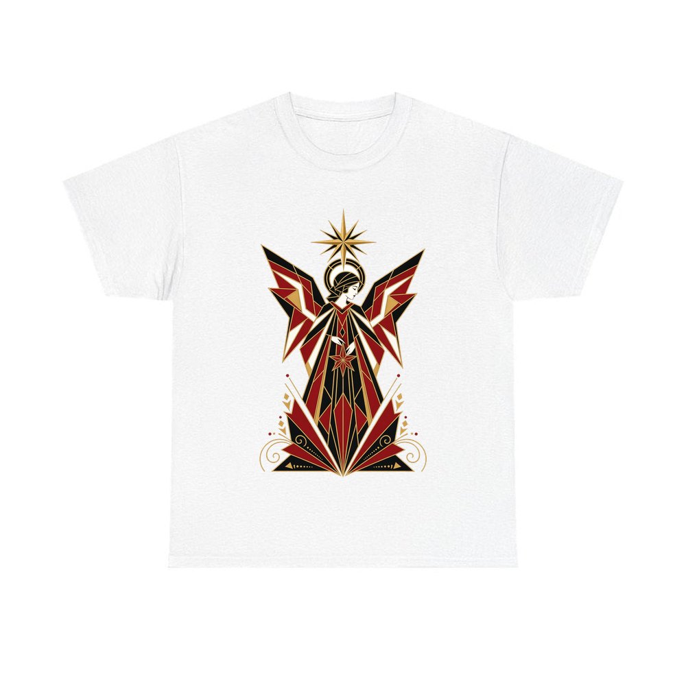 Art Deco Christmas Angel personalised Christmas T-shirt in white