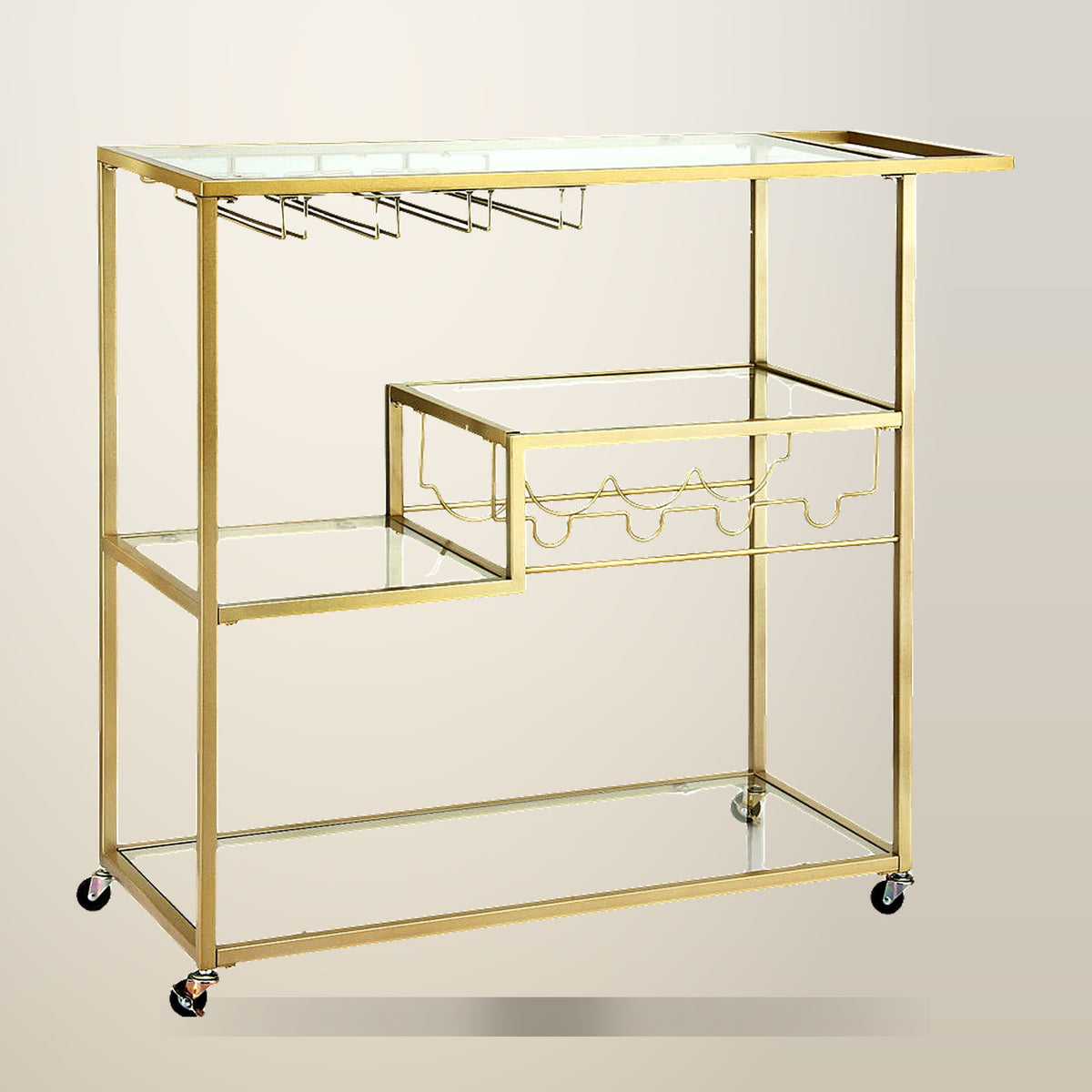Artiss Bar Cart, 102 cm, Gold, on a plain cream background