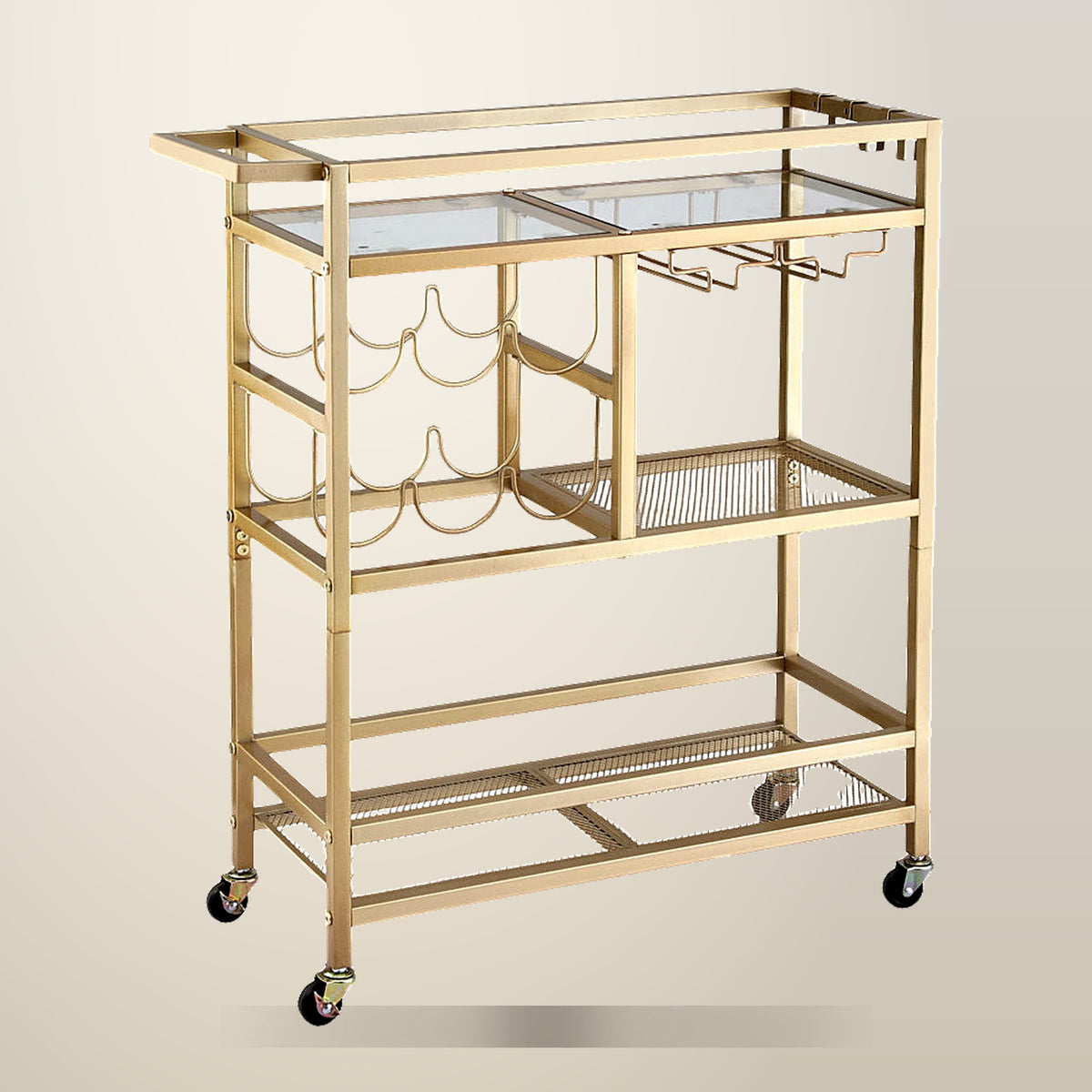 Artiss Bar Cart, 3 Hooks, 72 cm, Gold, on a plain cream background