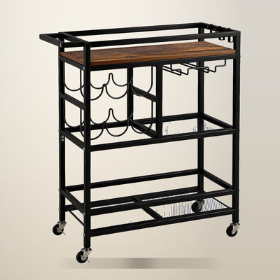 Artiss Bar Cart with Wine and Glass Racks, 72 cm, Black