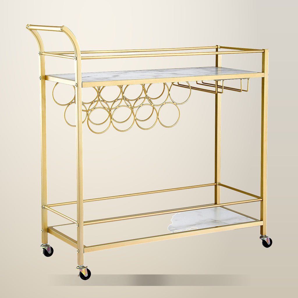 Artiss Marble Effect Bar Cart with Wine Rack, 85 cm, on a plain cream background