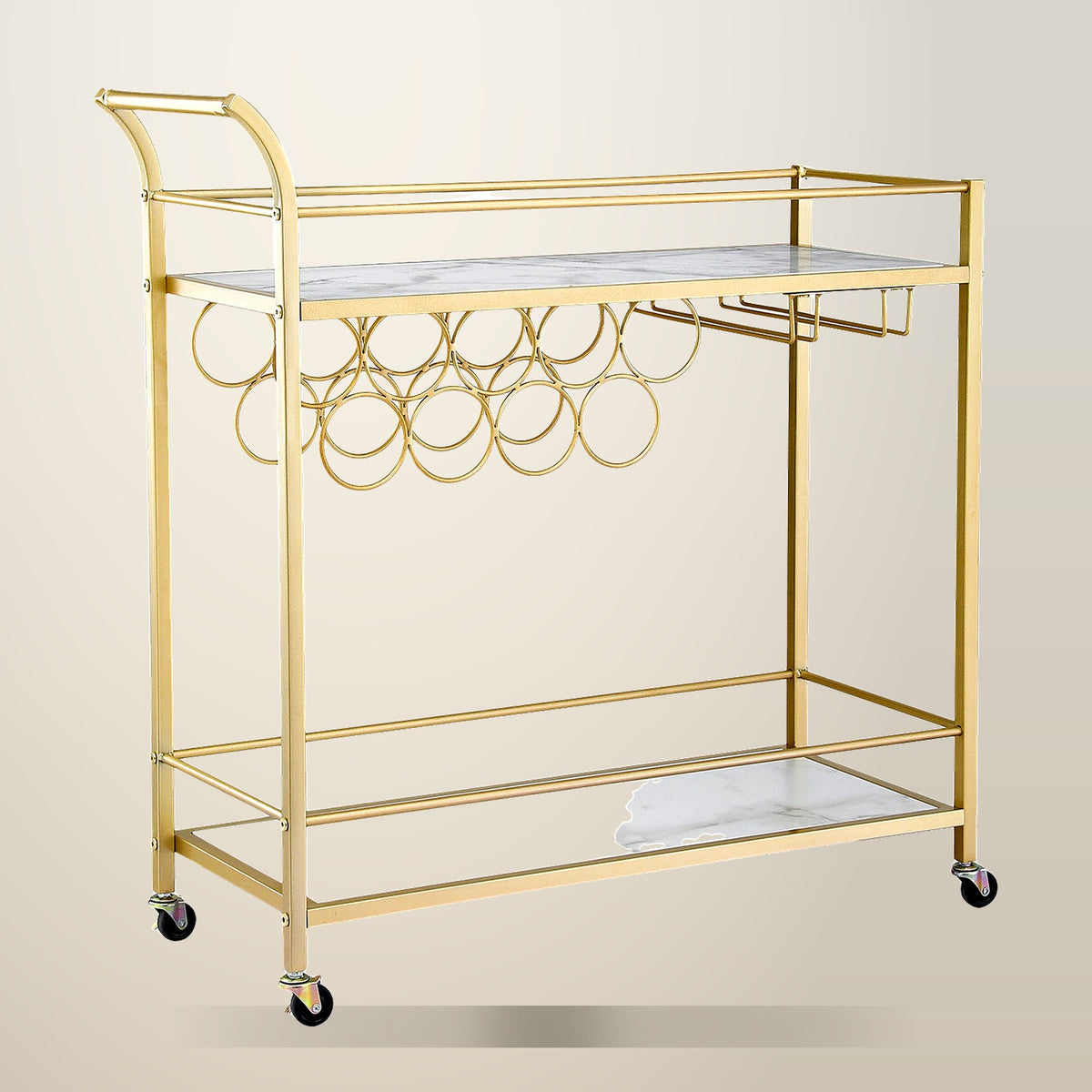 Artiss Marble Effect Bar Cart with Wine Rack, 85 cm, on a plain cream background