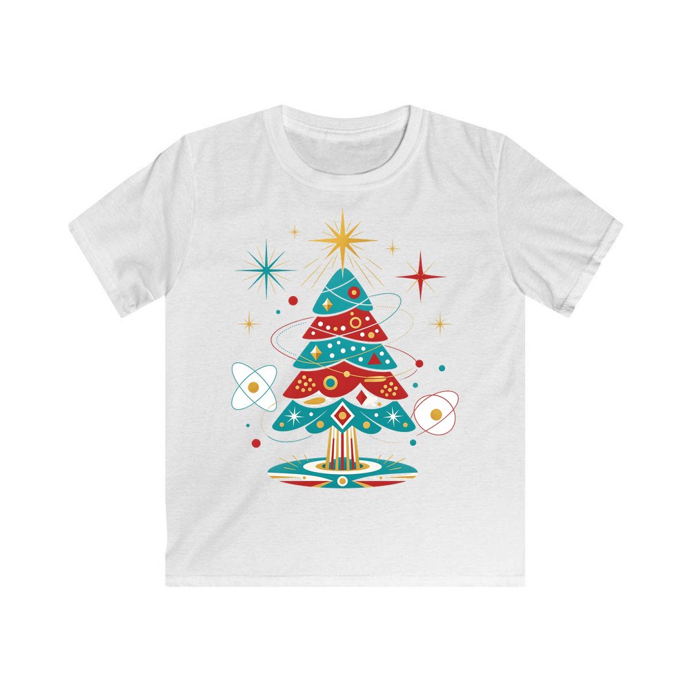 Atomic Mid Century Tree personalised kids Christmas tee in white