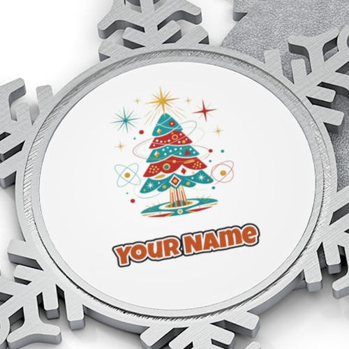 Atomic Mid Century Tree Personalised Pewter Christmas Ornament