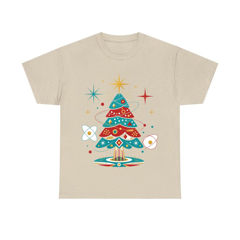 Atomic Mid Century Tree personalised Christmas T-shirt in sand