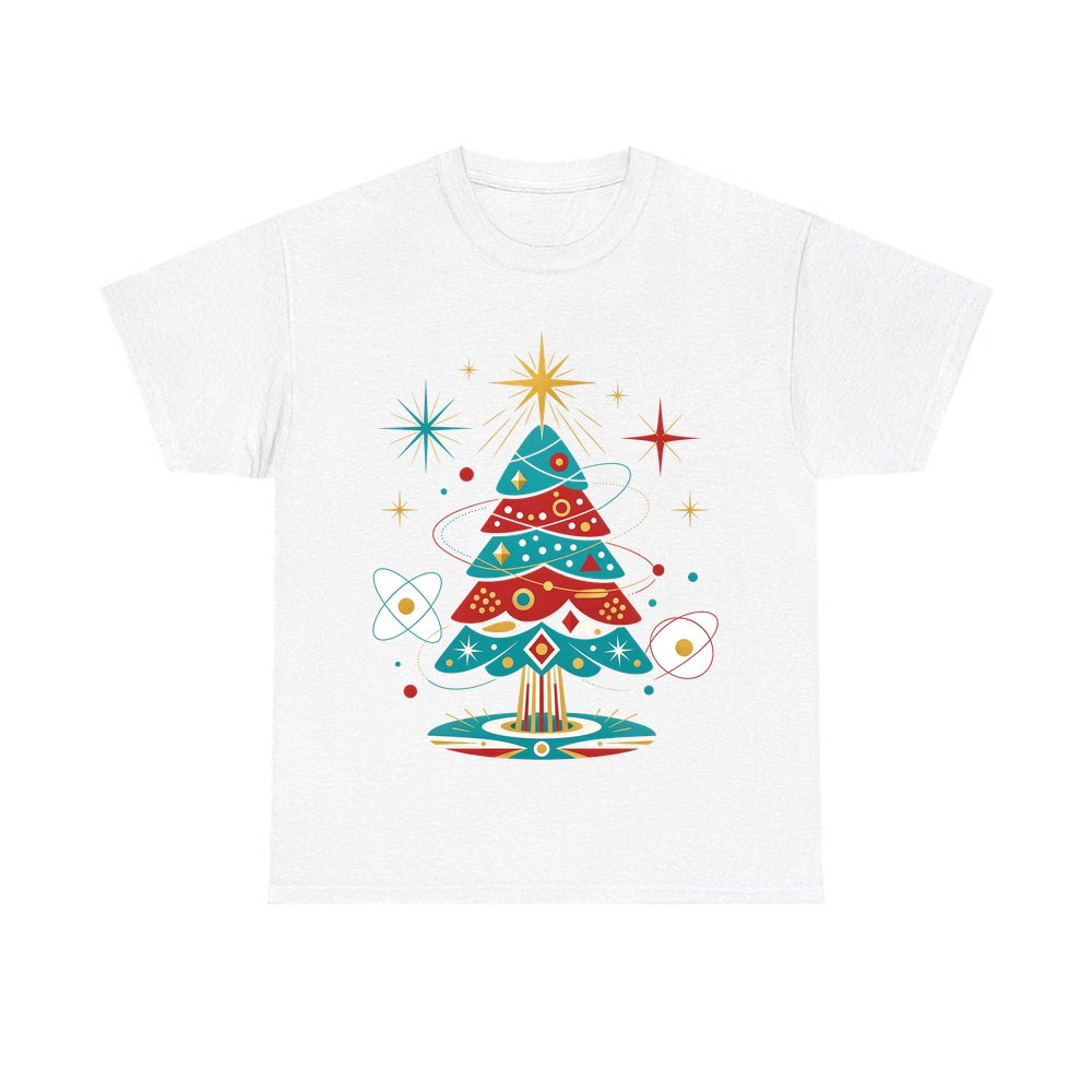 Atomic Mid Century Tree personalised Christmas T-shirt in white