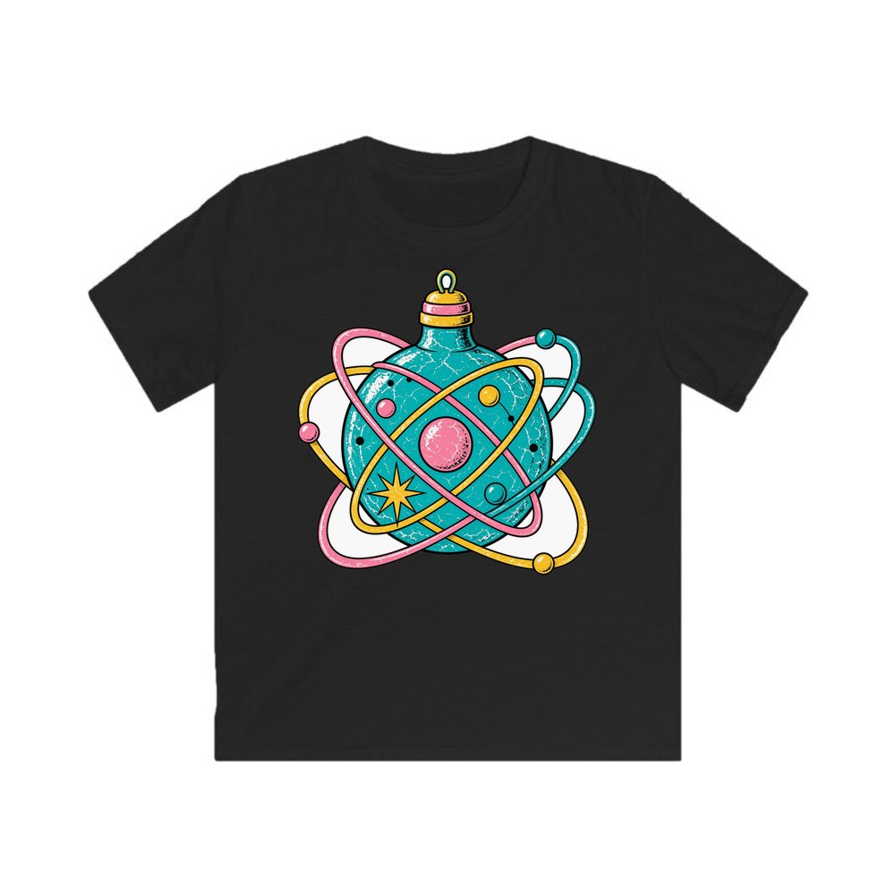 Atomic Orbit Bauble personalised kids Christmas tee in black