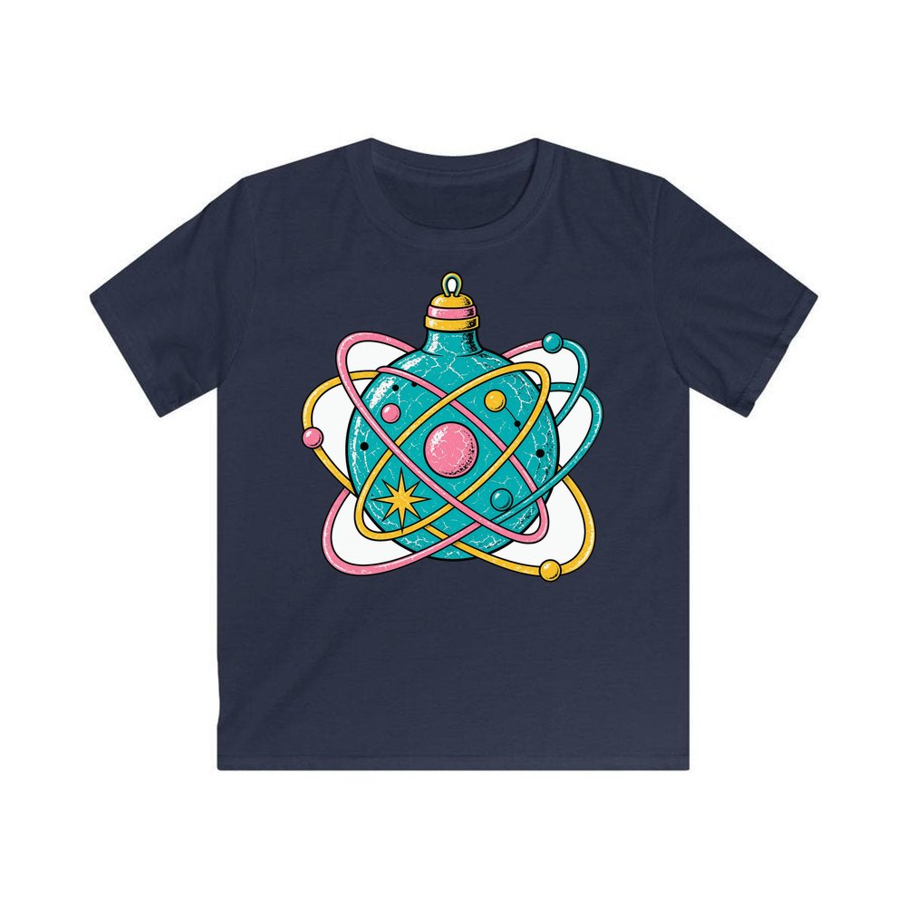 Atomic Orbit Bauble personalised kids Christmas tee in navy