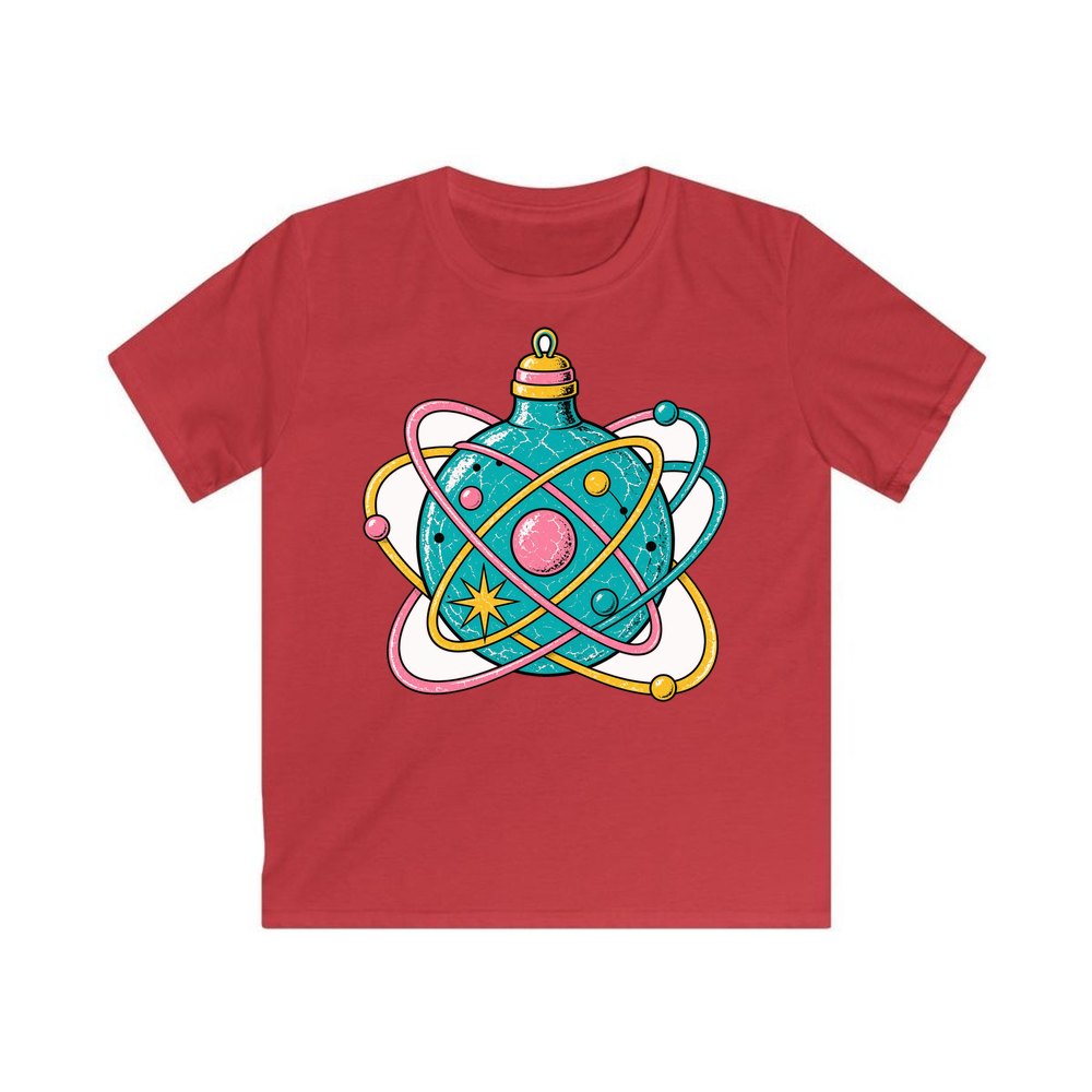 Atomic Orbit Bauble personalised kids Christmas tee in red