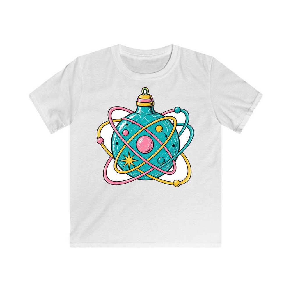 Atomic Orbit Bauble personalised kids Christmas tee in white