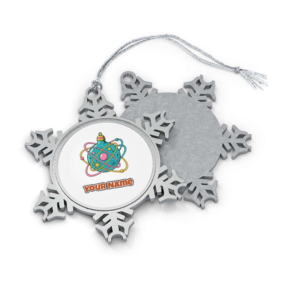 Atomic Orbit Bauble Personalised Pewter Christmas Ornament