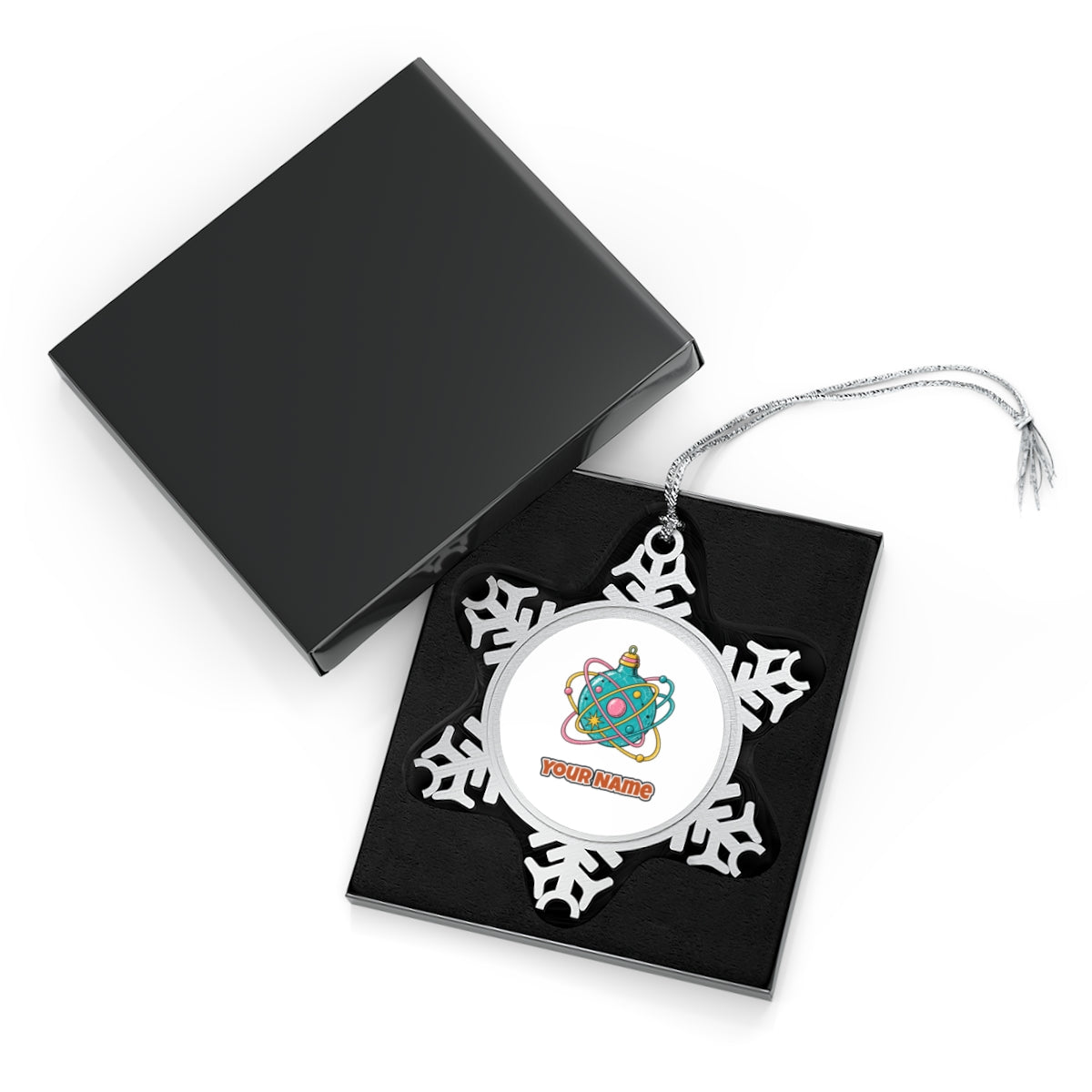 Atomic Orbit Bauble Personalised Pewter Christmas Ornament