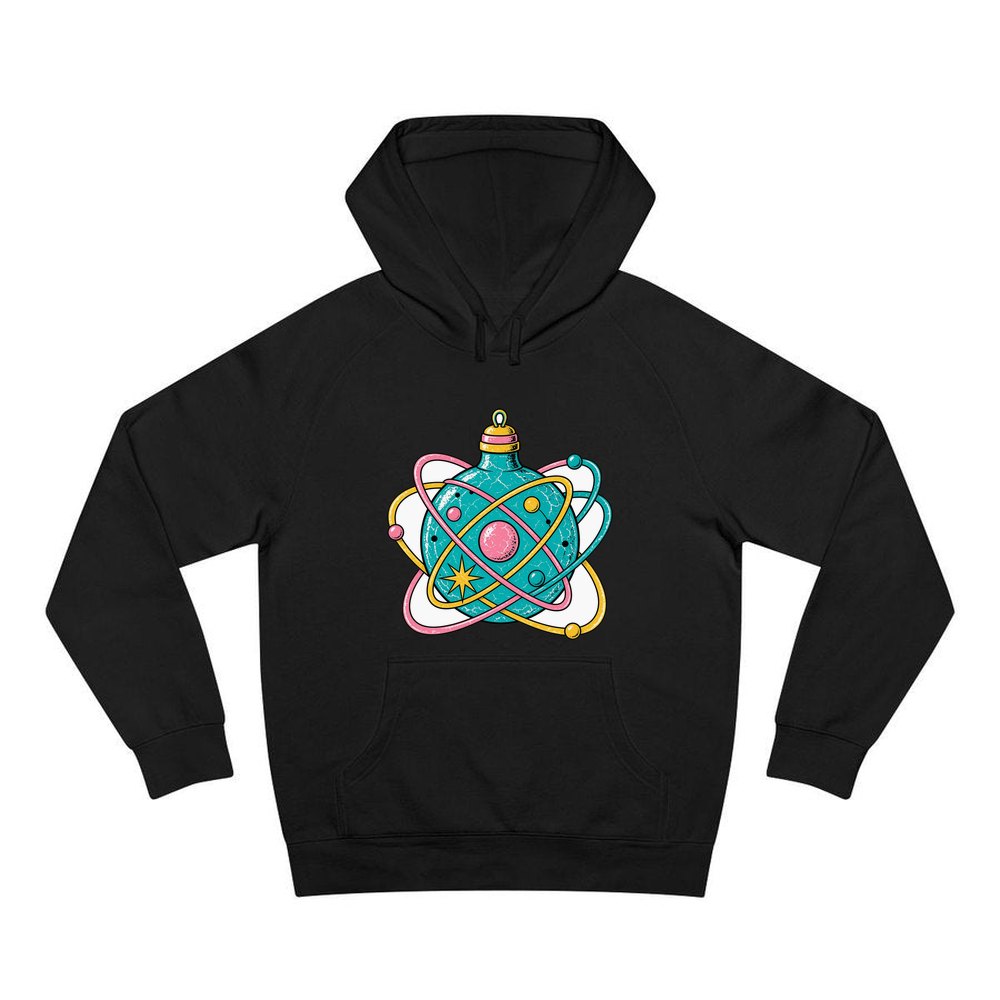 Atomic Orbit Bauble personalised Christmas hoodie in black