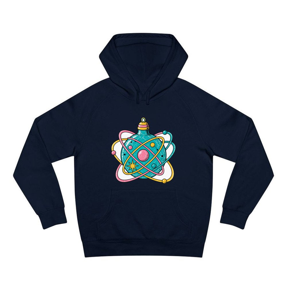Atomic Orbit Bauble personalised Christmas hoodie in navy