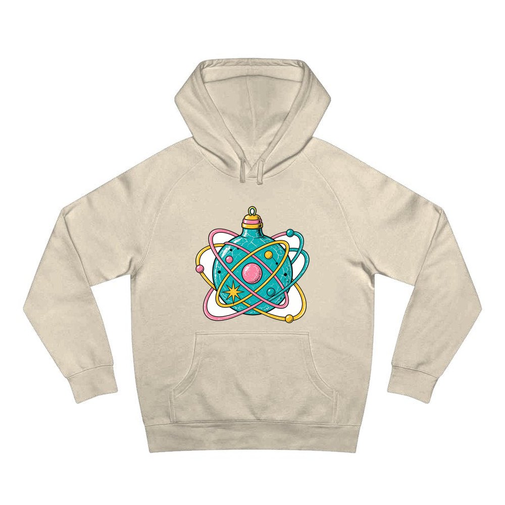 Atomic Orbit Bauble personalised Christmas hoodie in sand