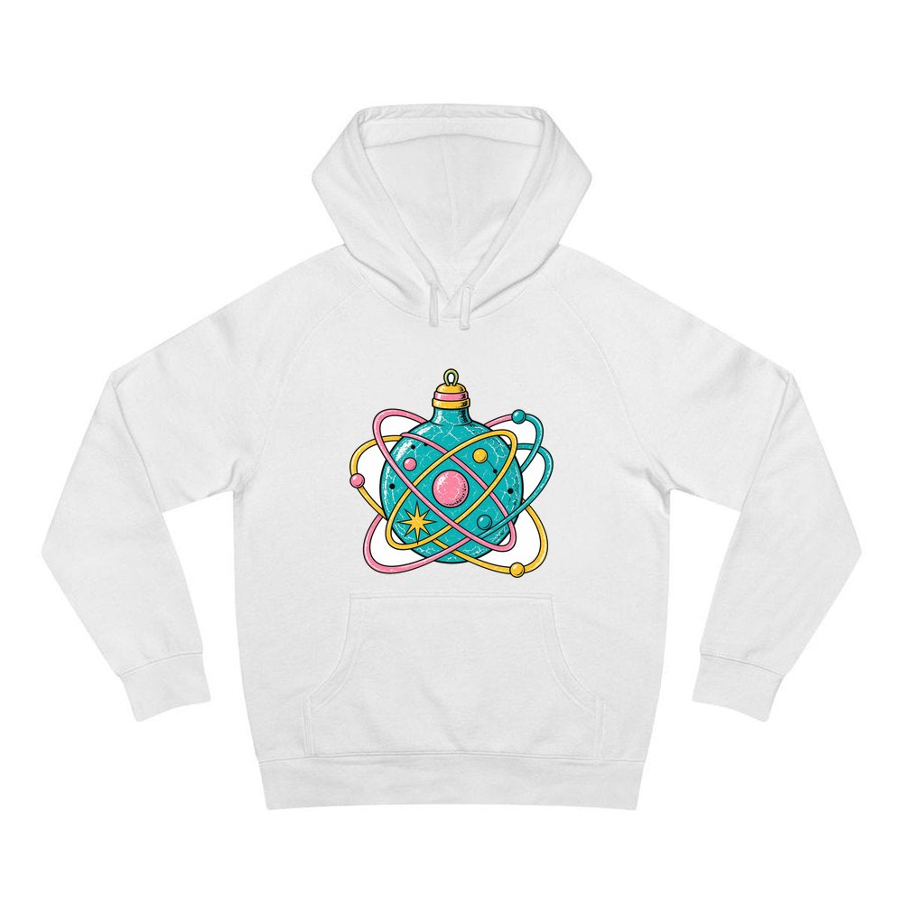 Atomic Orbit Bauble personalised Christmas hoodie in white