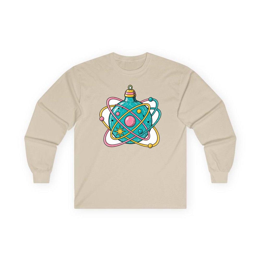 Atomic Orbit Bauble personalised long sleeve Christmas T-shirt in sand