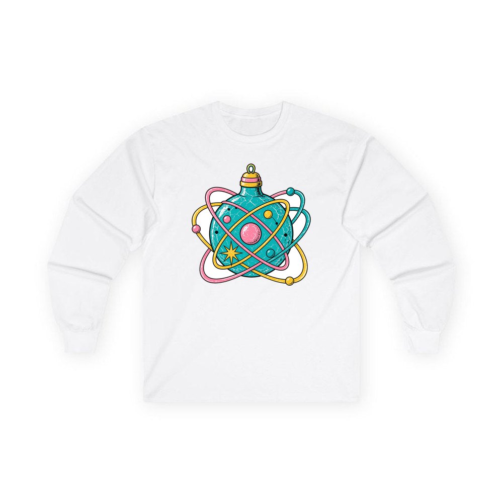 Atomic Orbit Bauble personalised long sleeve Christmas T-shirt in white