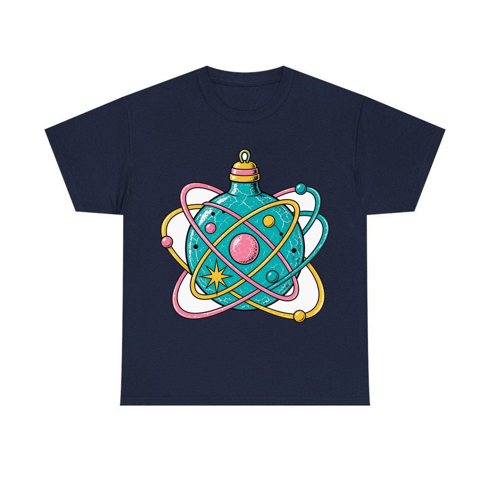 Atomic Orbit Bauble personalised Christmas T-shirt in navy