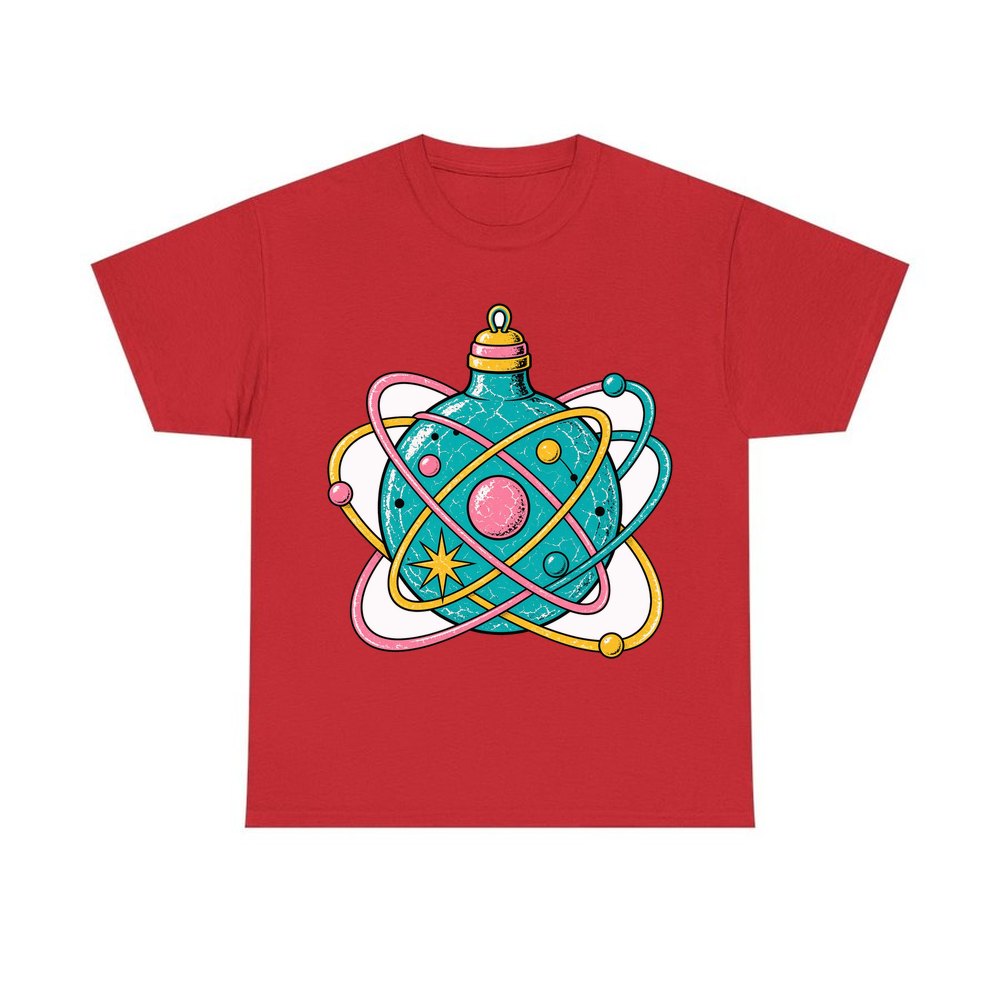 Atomic Orbit Bauble personalised Christmas T-shirt in red