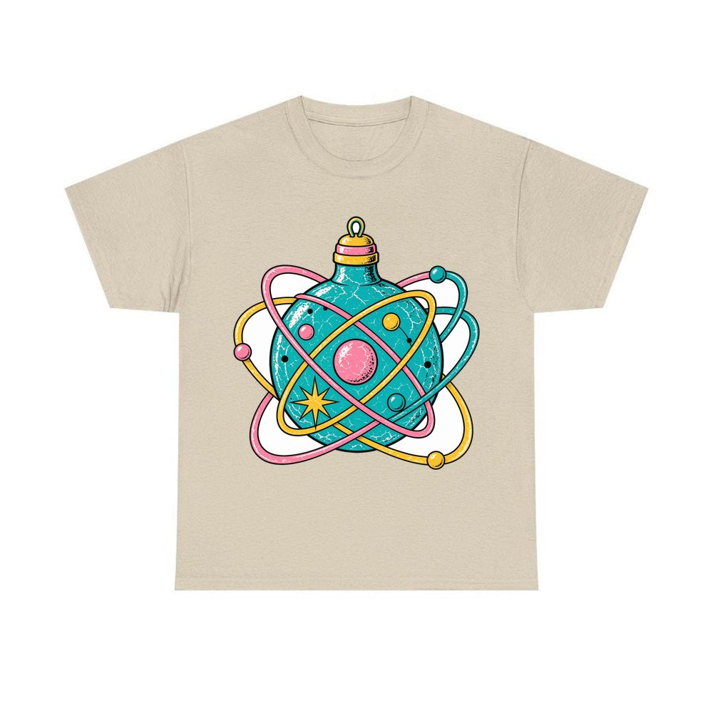 Atomic Orbit Bauble personalised Christmas T-shirt in sand