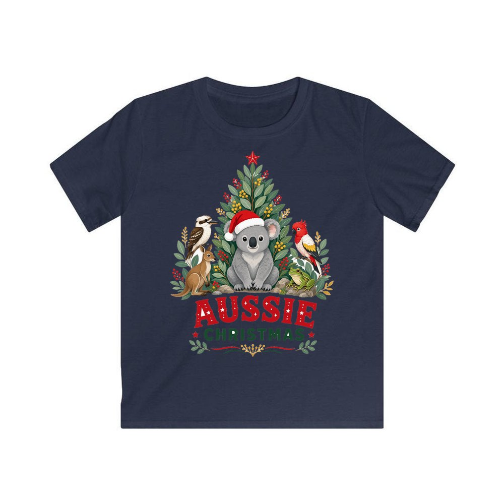 Aussie Animals Christmas Tree personalised kids Christmas tee in navy