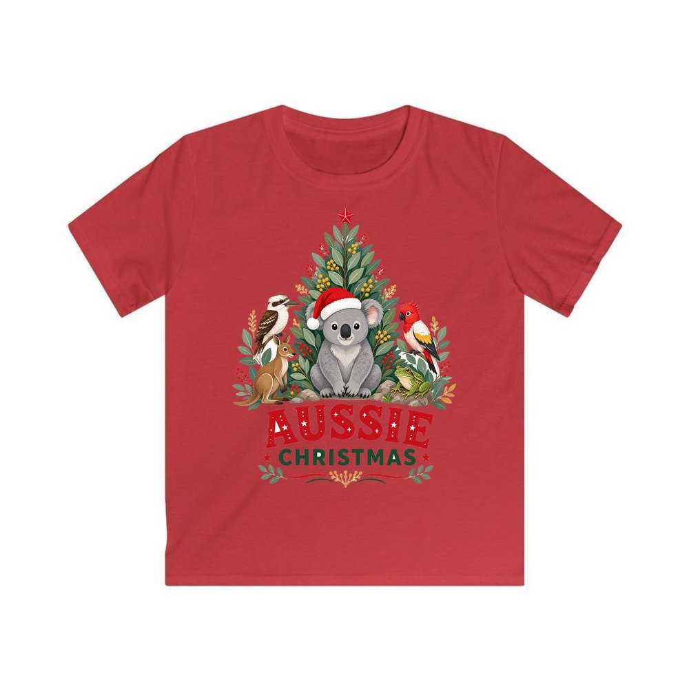 Aussie Animals Christmas Tree personalised kids Christmas tee in red