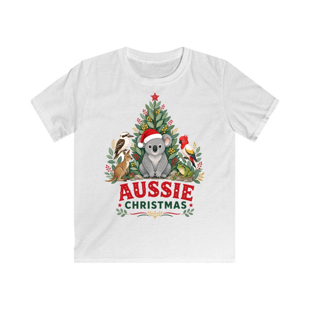 Aussie Animals Christmas Tree personalised kids Christmas tee in white