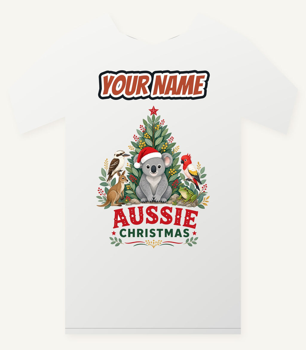 Aussie Animals Christmas Tree Personalised Christmas T-Shirt and Hoodie