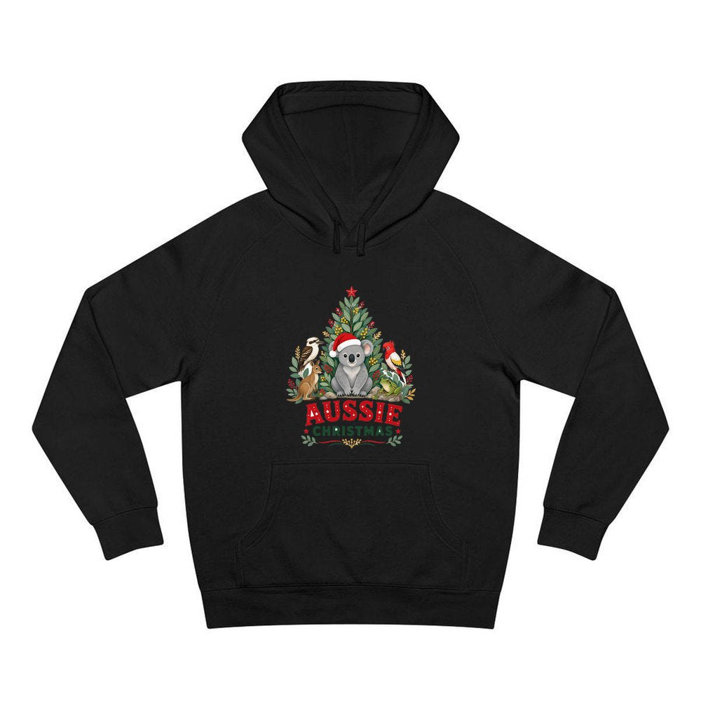 Aussie Animals Christmas Tree personalised Christmas hoodie in black