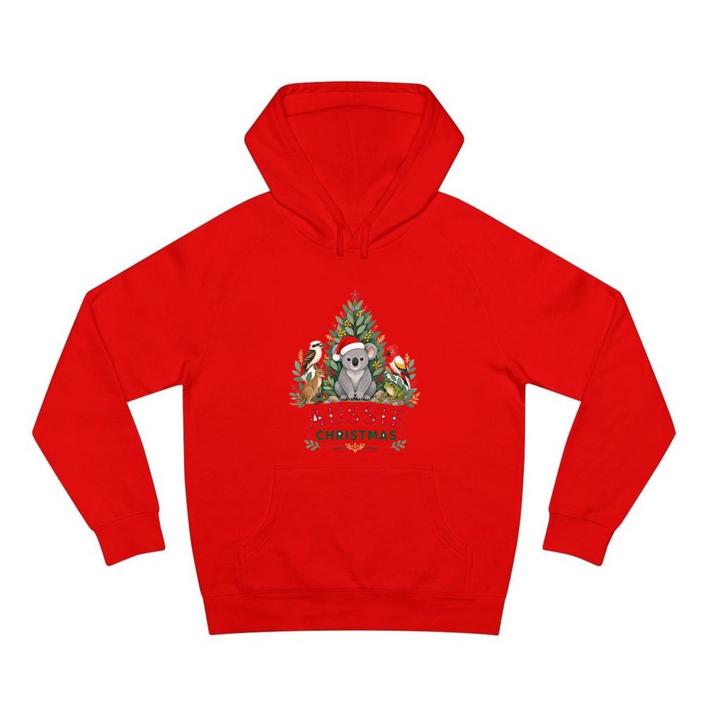 Aussie Animals Christmas Tree personalised Christmas hoodie in red