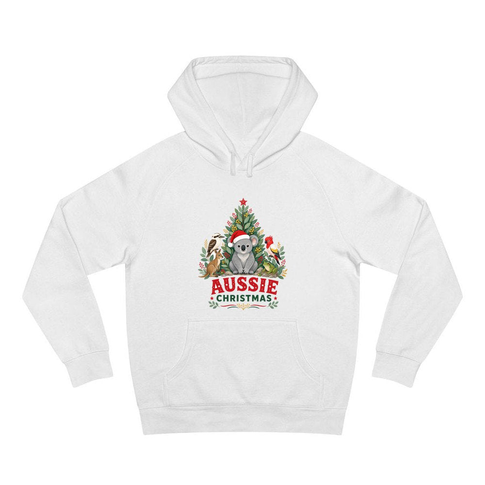 Aussie Animals Christmas Tree personalised Christmas hoodie in white