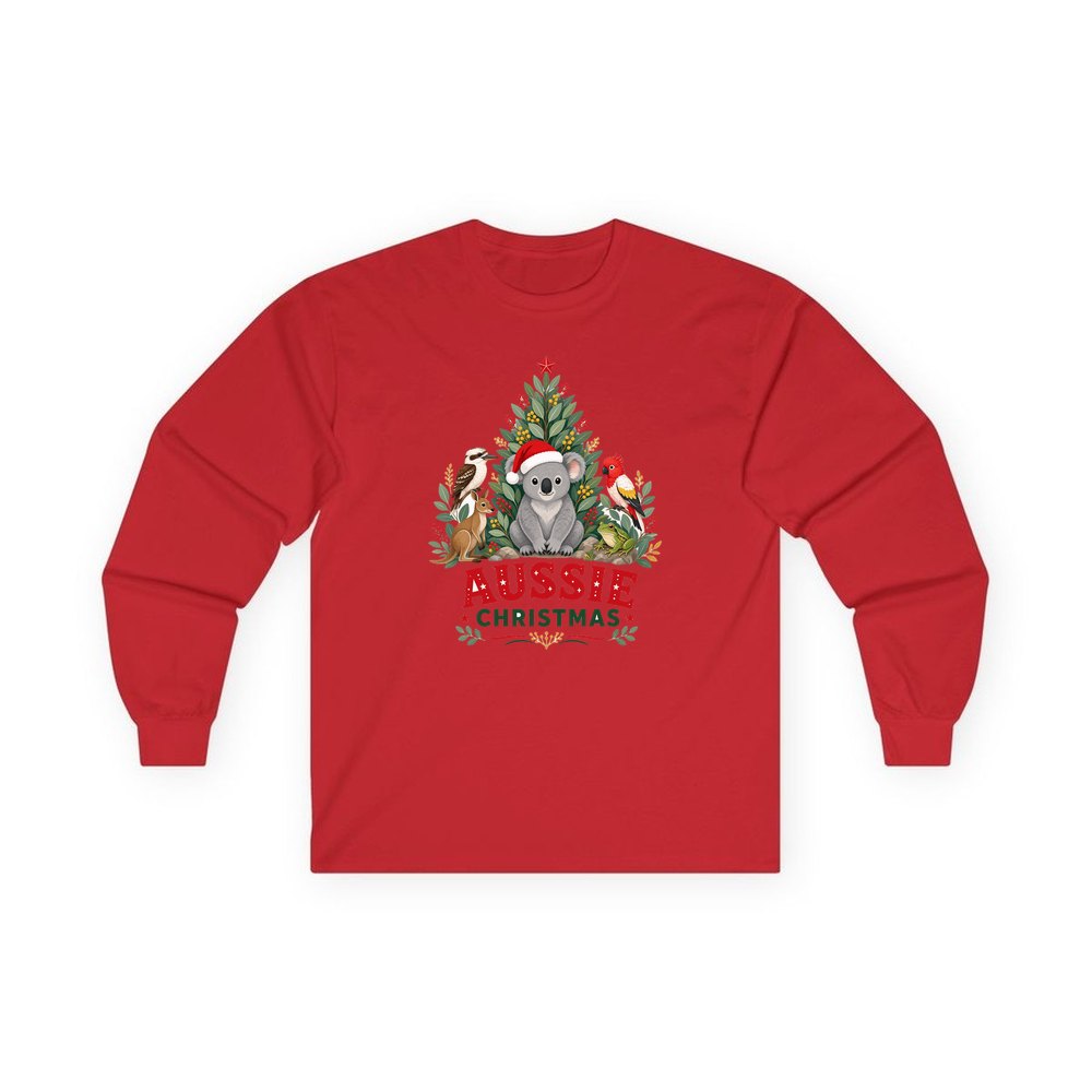 Aussie Animals Christmas Tree personalised long sleeve Christmas T-shirt in red