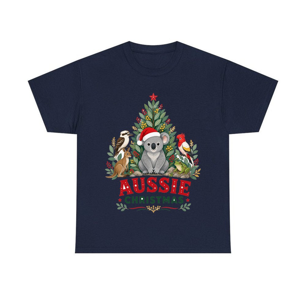 Aussie Animals Christmas Tree personalised Christmas T-shirt in navy