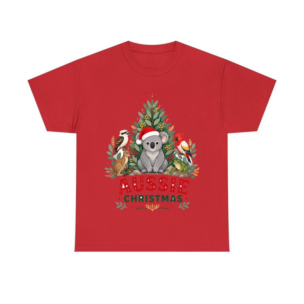 Aussie Animals Christmas Tree personalised Christmas T-shirt in red