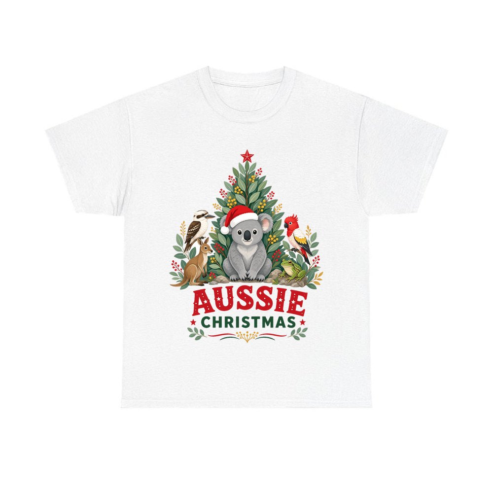 Aussie Animals Christmas Tree personalised Christmas T-shirt in white