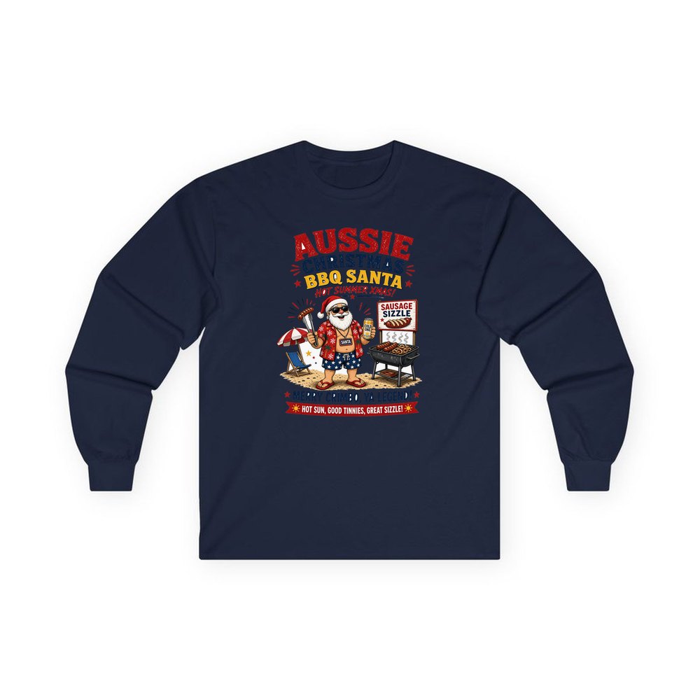 Aussie Barbie Santa Sizzle personalised long sleeve Christmas T-shirt in navy