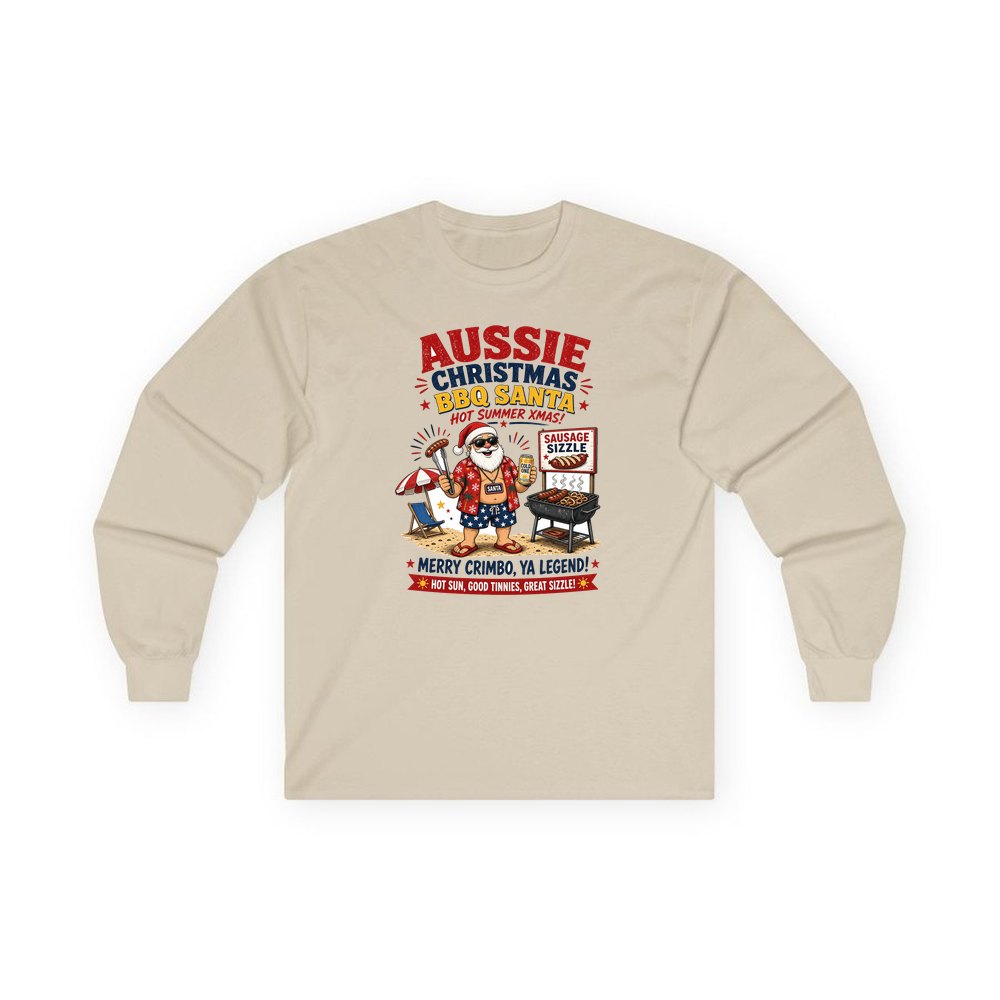 Aussie Barbie Santa Sizzle personalised long sleeve Christmas T-shirt in sand