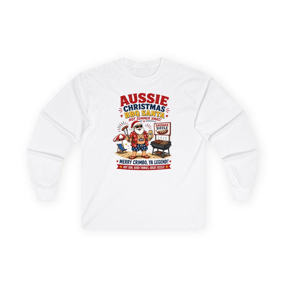 Aussie Barbie Santa Sizzle personalised long sleeve Christmas T-shirt in white