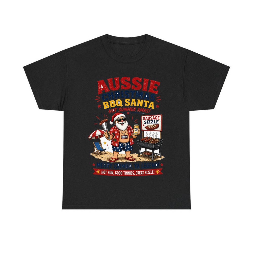 Aussie Barbie Santa Sizzle personalised Christmas T-shirt in black