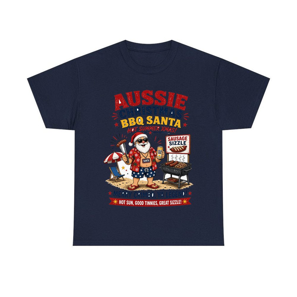 Aussie Barbie Santa Sizzle personalised Christmas T-shirt in navy