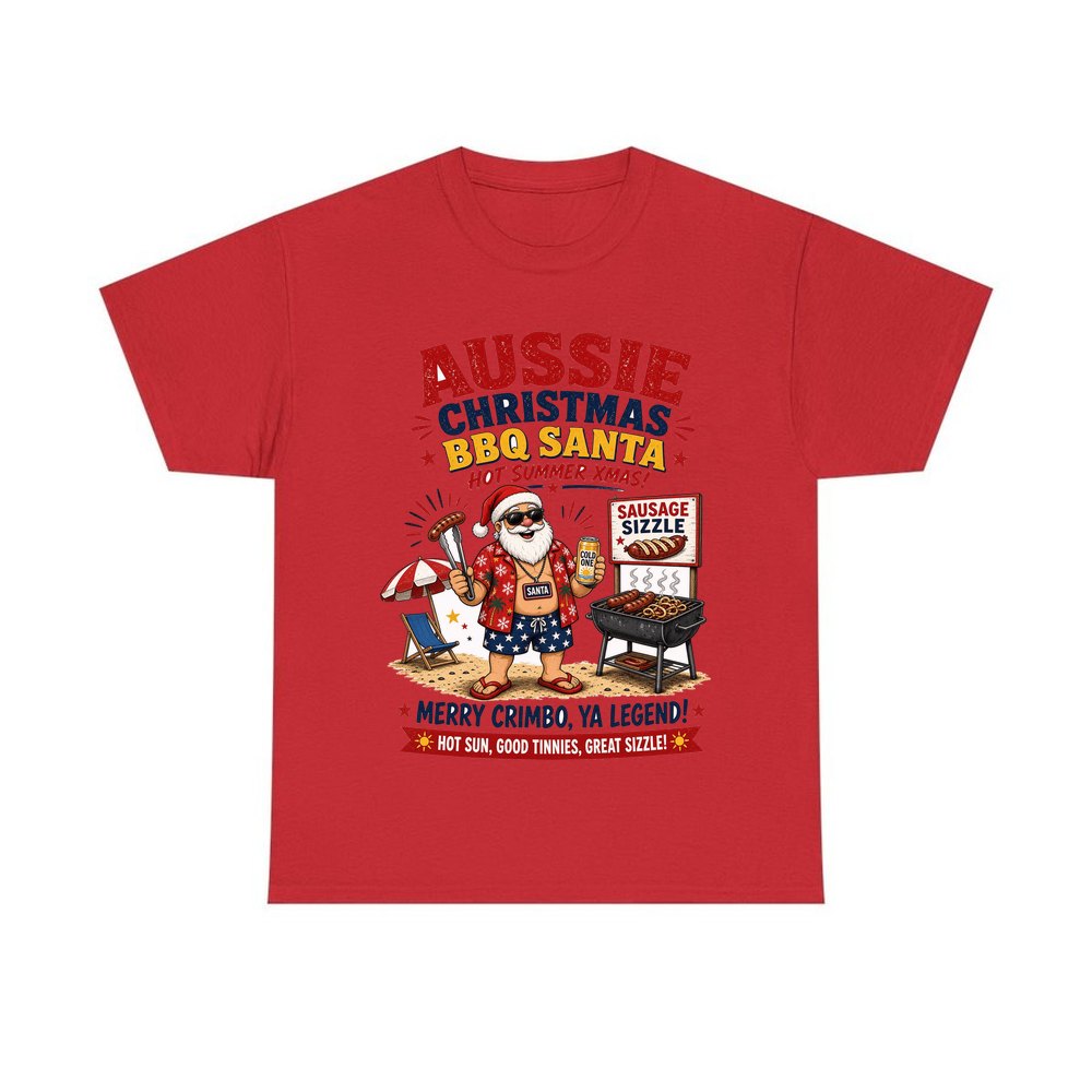 Aussie Barbie Santa Sizzle personalised Christmas T-shirt in red