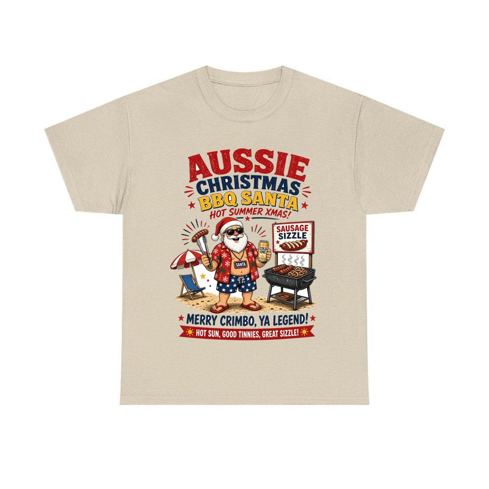 Aussie Barbie Santa Sizzle personalised Christmas T-shirt in sand